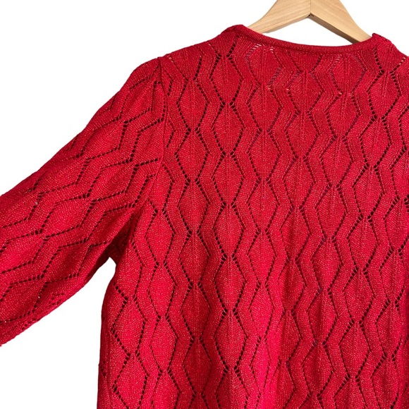 TanJay Red Open Front Women's Crochet Knit 3/4 Sleeve Cardigan Size Medium - Picture 6 of 9